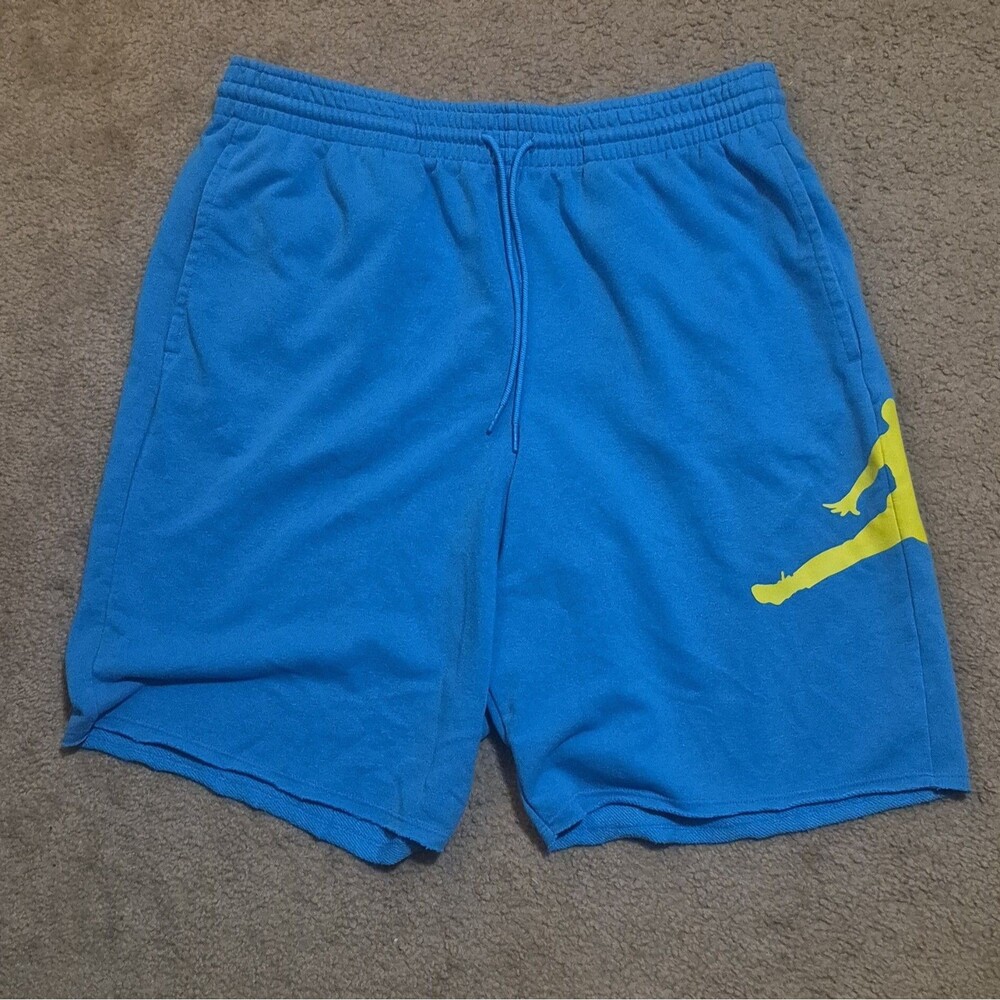 Air Jordan Jumpman Blue Fleece Shorts Mens XL Yellow Logo Athletic Gym Sweat
